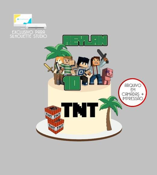 2667 - Arquivo Topo de Bolo Minecraft Tnt 3d