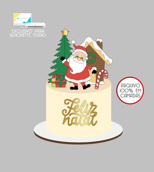 2674 - Arquivo Topo de Bolo Feliz Natal Papai Noel