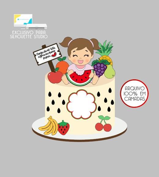 2680 - Arquivo Topo de Bolo Frutinhas Frutas Menina
