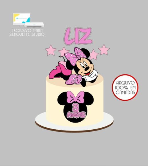 2713 - Arquivo Topo de Bolo Minnie Rosa