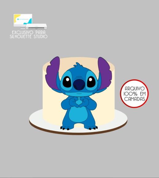 2726 - Arquivo Topo de Bolo Stitch Fazendo Coração