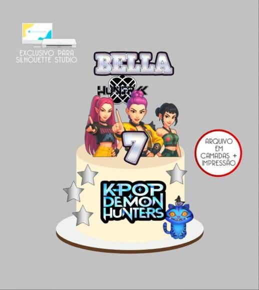 2745 - Arquivo Topo de Bolo Guerreiras do Kpop Demon Hunters