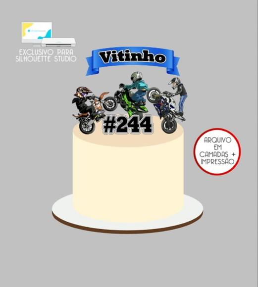 2749 - Arquivo Topo de Bolo Moto Motocross Menino