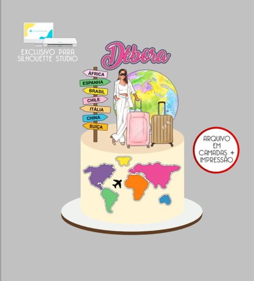 2758 - Arquivo Topo de Bolo Viagem Turista Mulher