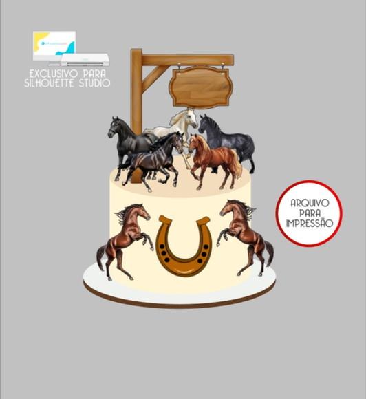 2767 - Arquivo Topo de Bolo Cavalos Fazenda