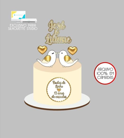2771 - Arquivo Topo de Bolo Casamento Bodas de Linho
