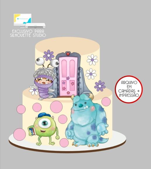 2802 - Arquivo Topo de Bolo Monstros S.a. Aquarela
