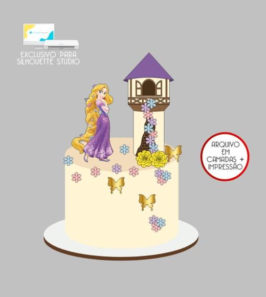 2804 - Arquivo Topo de Bolo Rapunzel Castelo 3d