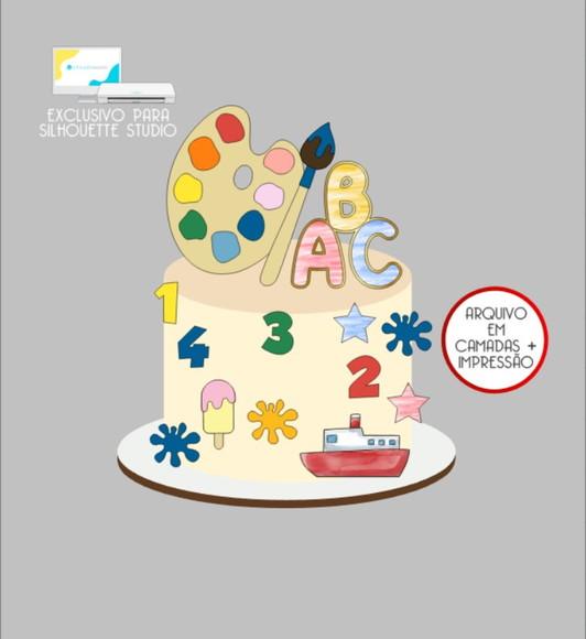 2815 - Arquivo Topo de Bolo Abc Pintura Barquinho