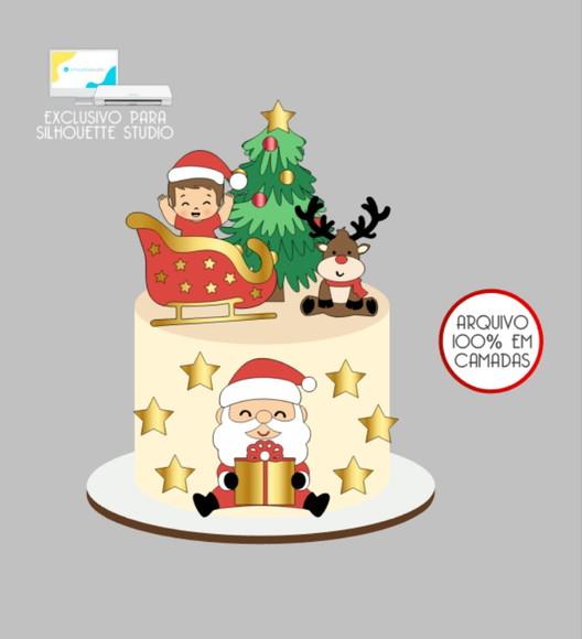 2819 - Arquivo Topo de Bolo Natal Menino Trenó