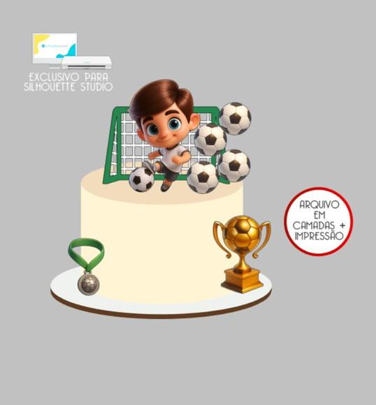 2823 - Arquivo Topo de Bolo Futebol Menino Jogador