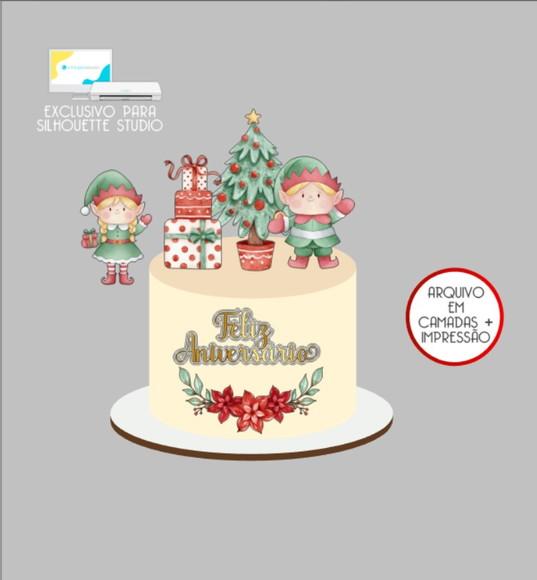 2833 - Arquivo Topo de Bolo Duende Natal Aquarela