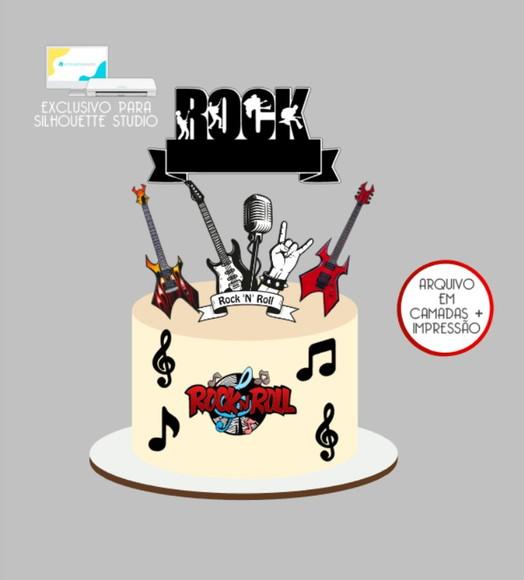 2829 - Arquivo Topo de Bolo Guitarra Rock And Roll