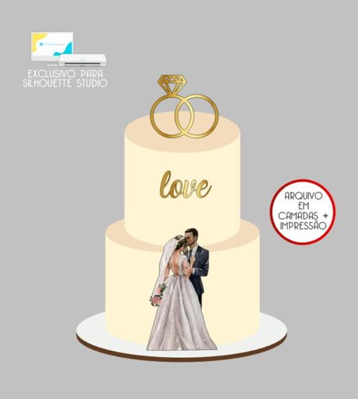 2838 - Arquivo Topo de Bolo Noivos Love Alianças