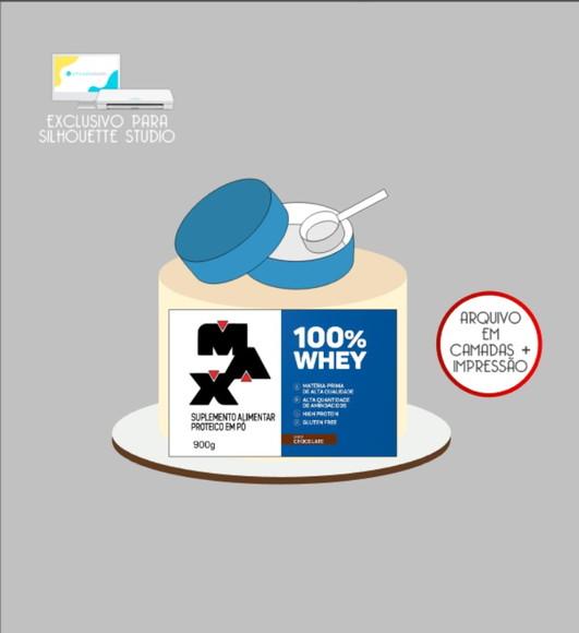 2841 - Arquivo Topo de Bolo 100% Whey Tampa + Scoop 3d