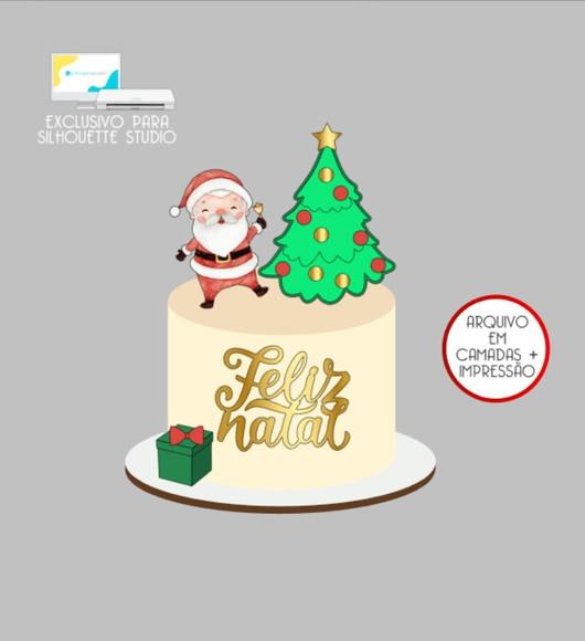 2846 - Arquivo Topo de Bolo Feliz Natal Papai Noel