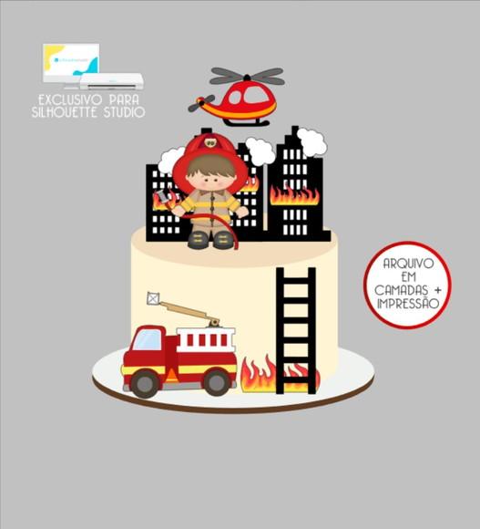 2849 - Arquivo Topo de Bolo Bombeiro Menino