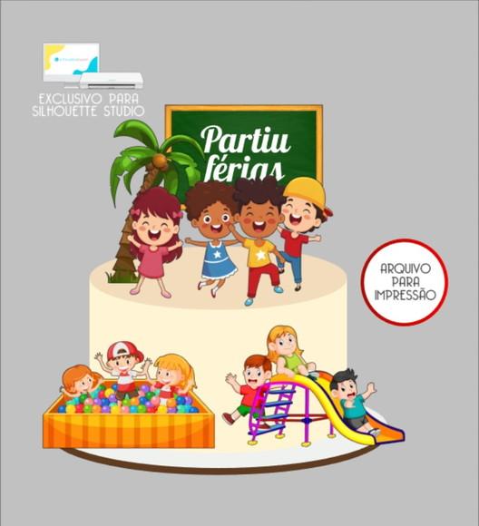 2871 - Arquivo Topo de Bolo Partiu Férias Crianças