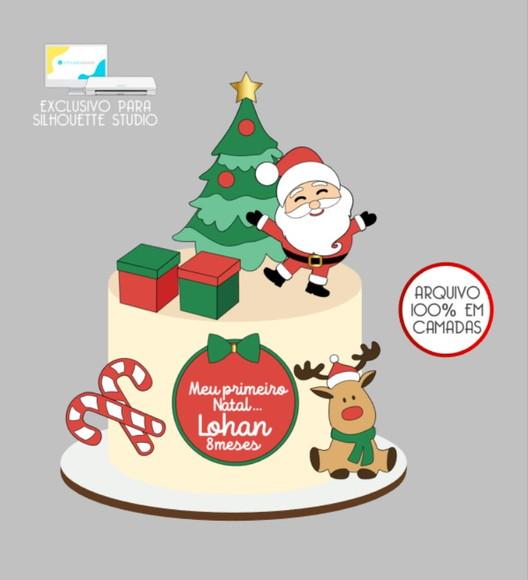 2878 - Arquivo Topo de Bolo Natal Papai Noel Rena