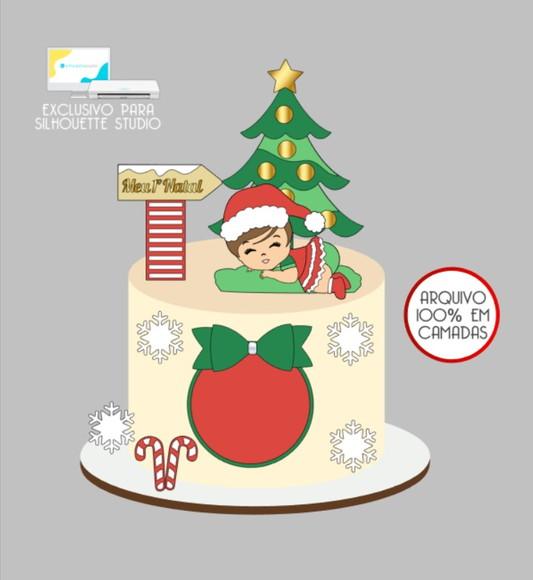 2890 - Arquivo Topo de Bolo Natal Menina Baby Dormindo