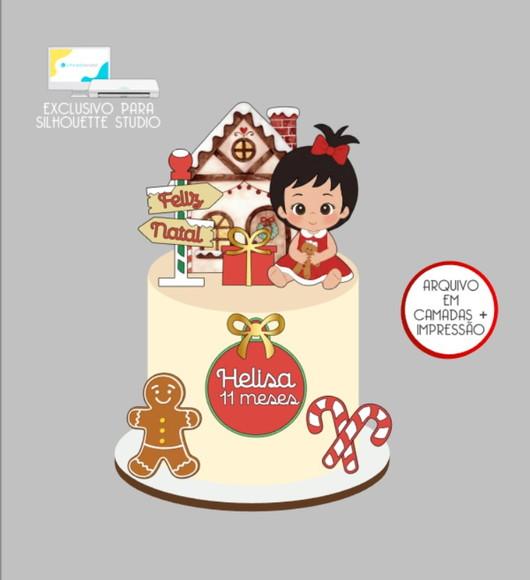 2902 - Arquivo Topo de Bolo Natal Menina