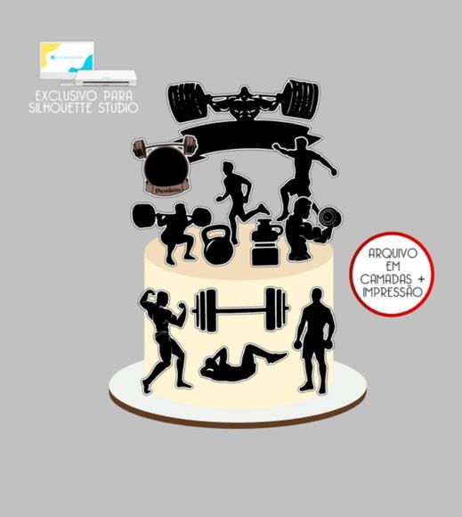 2961 - Arquivo Topo de Bolo Academia Fitness Homem