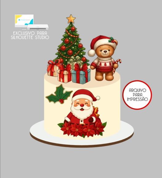 2983 - Arquivo Topo de Bolo Natal Papai Noel Rena
