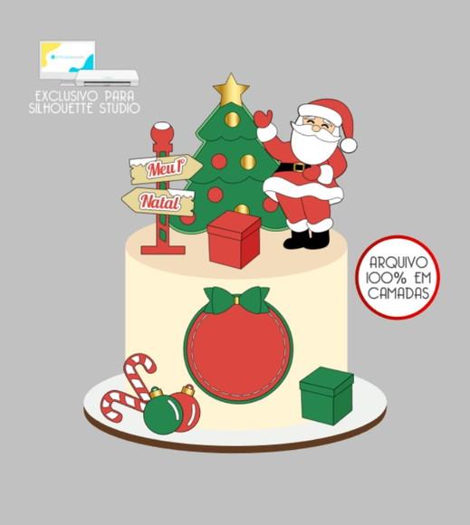 3008 - Arquivo Topo de Bolo Natal Papai Noel
