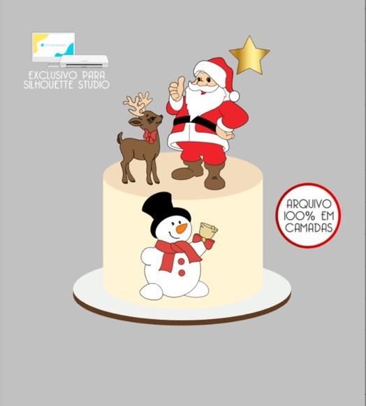 3001 - Arquivo Topo de Bolo Papai Noel Rena Boneco de Neve