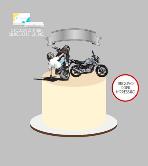 3023 - Arquivo Topo de Bolo Moto Motocross Grau