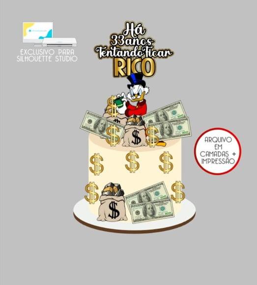 3021 - Arquivo Topo de Bolo Tio Patinhas Dinheiro