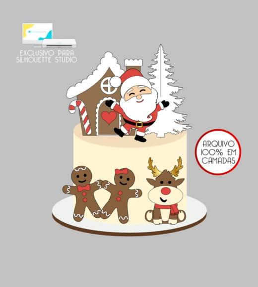 3026 - Arquivo Topo de Bolo Natal Papai Noel Rena