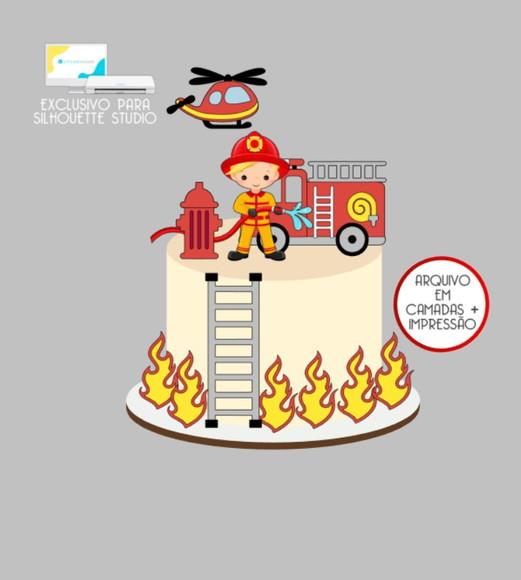 3036 - Arquivo Topo de Bolo Bombeiro Menino