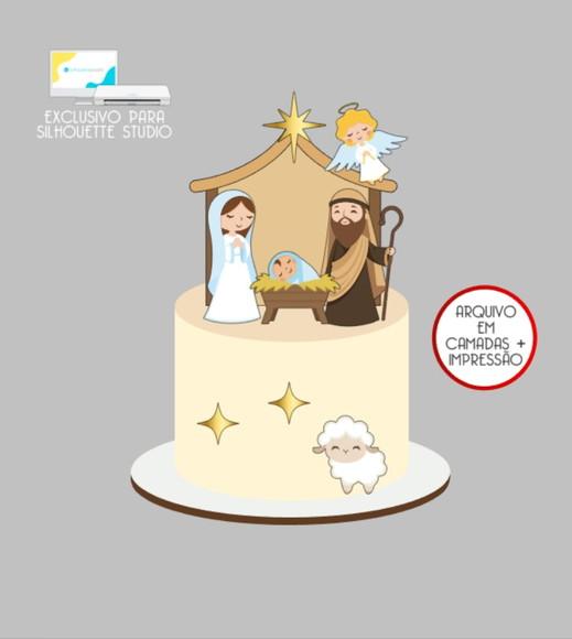 3042 - Arquivo Topo de Bolo Natal Presépio Menino Jesus