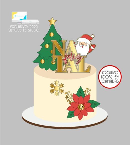 3049 - Arquivo Topo de Bolo Feliz Natal Papai Noel