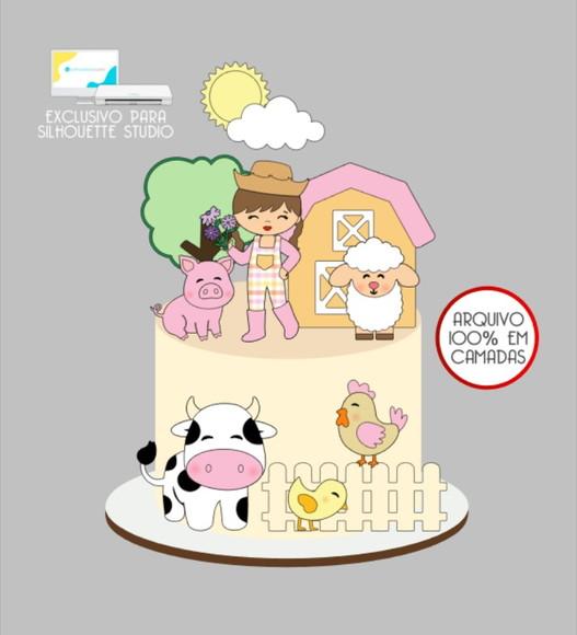 3072 - Arquivo Topo de Bolo Fazendinha Menina