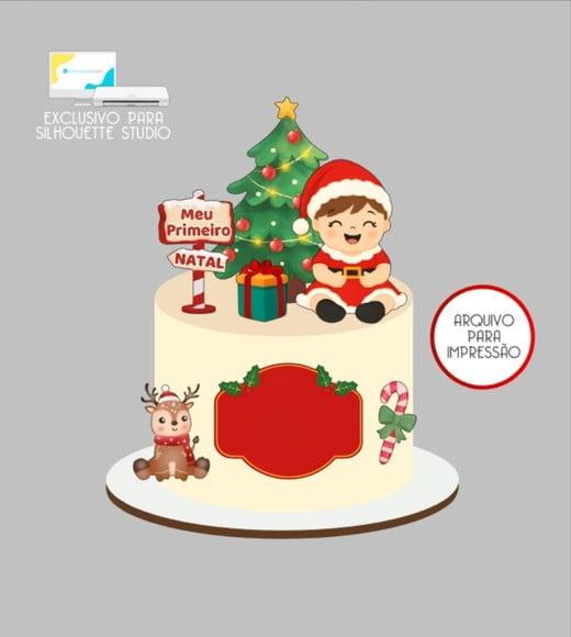 3086 - Arquivo Topo de Bolo Natal Menina Baby