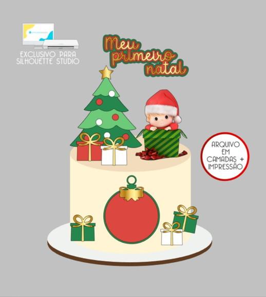 3082 - Arquivo Topo de Bolo Natal Menino Saindo do Presente