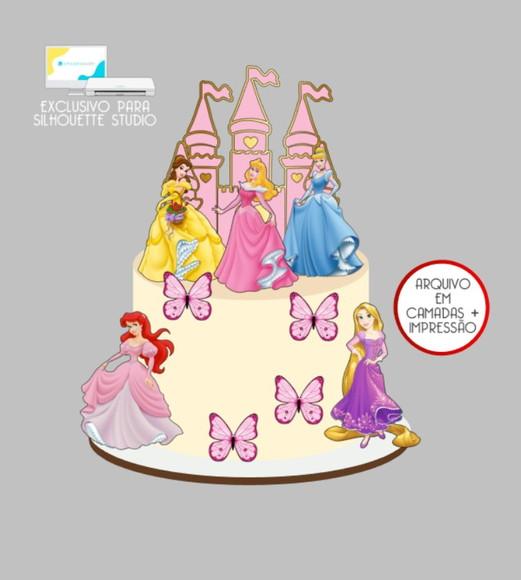 3089 - Arquivo Topo de Bolo Princesas Disney