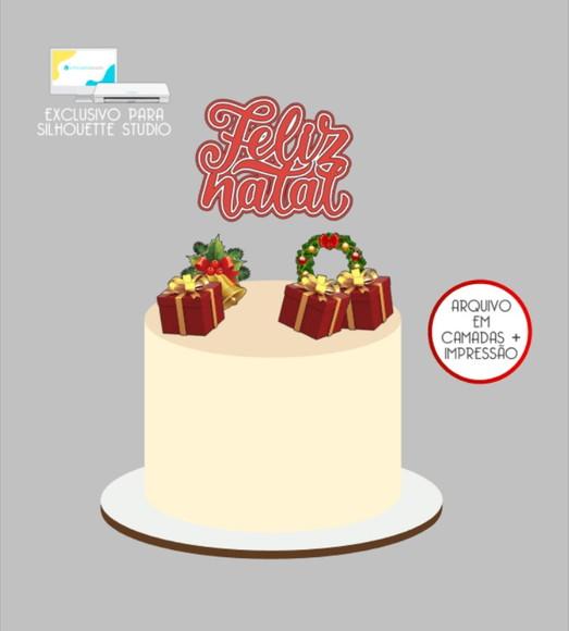 3096 - Arquivo Topo de Bolo Feliz Natal Presentes