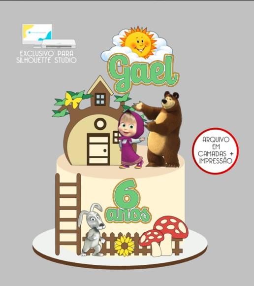 3093 - Arquivo Topo de Bolo Masha e o Urso