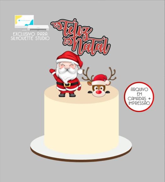 3098 - Arquivo Topo de Bolo Natal Papai Noel Rena