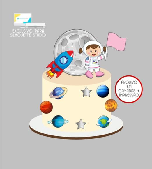 3095 - Arquivo Topo de Bolo Astronauta Menina