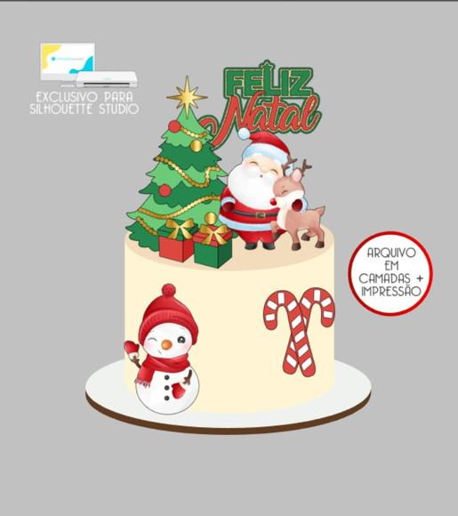 3097 - Arquivo Topo de Bolo Papai Noel Rena Boneco de Neve