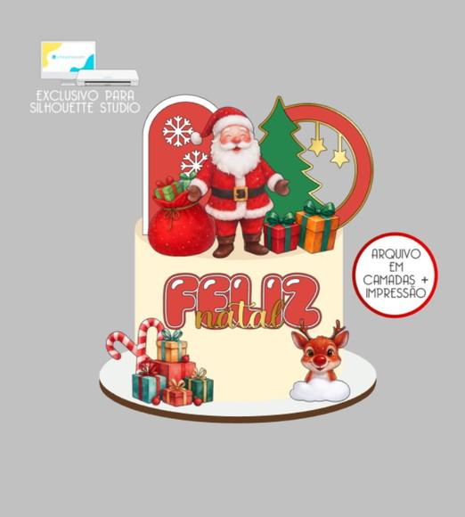 3104 - Arquivo Topo de Bolo Natal Papai Noel