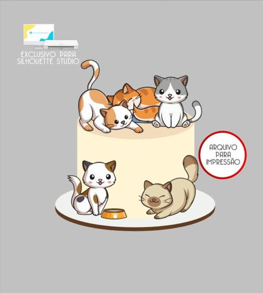 3119 - Arquivo Topo de Bolo Gatos Gatinhos