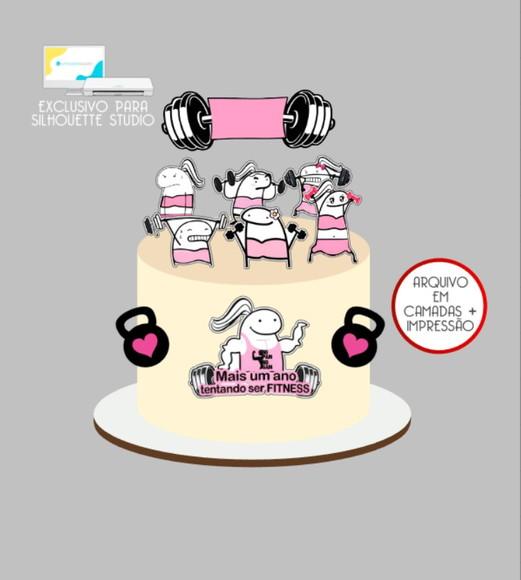 3114 - Arquivo Topo de Bolo Bento Flork Academia Mulher
