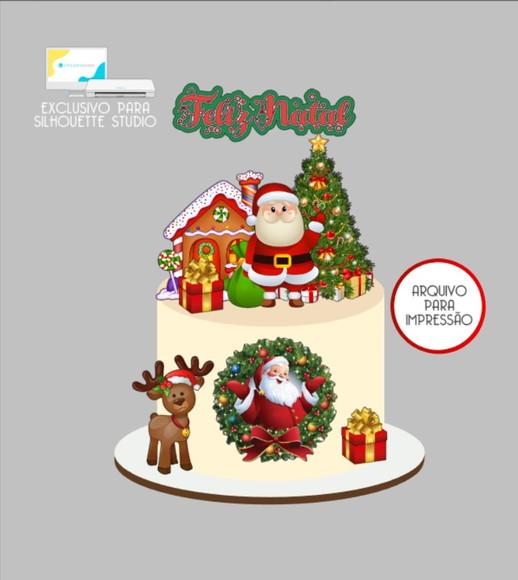 3124 - Arquivo Topo de Bolo Natal Papai Noel Rena