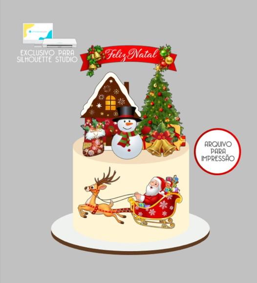 3122 - Arquivo Topo de Bolo Natal Papai Noel Trenó