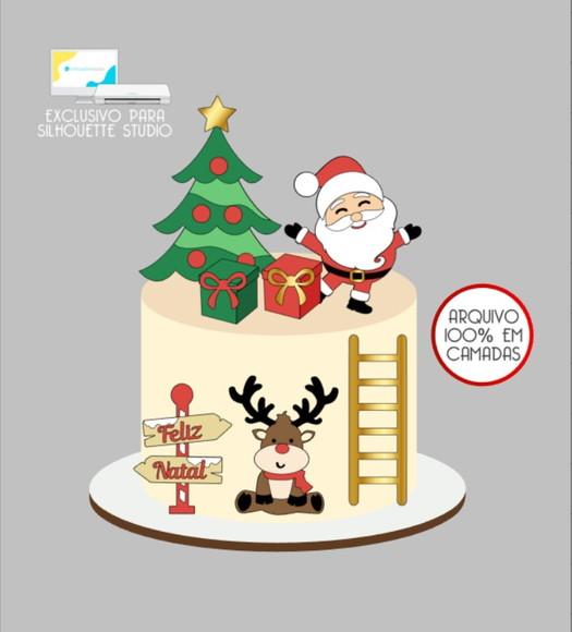 3131 - Arquivo Topo de Bolo Natal Papai Noel Rena